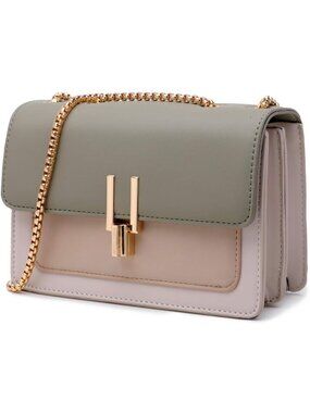 Women's Green Faux Leather Purses Designer Style Color-Block Crossbody Bags